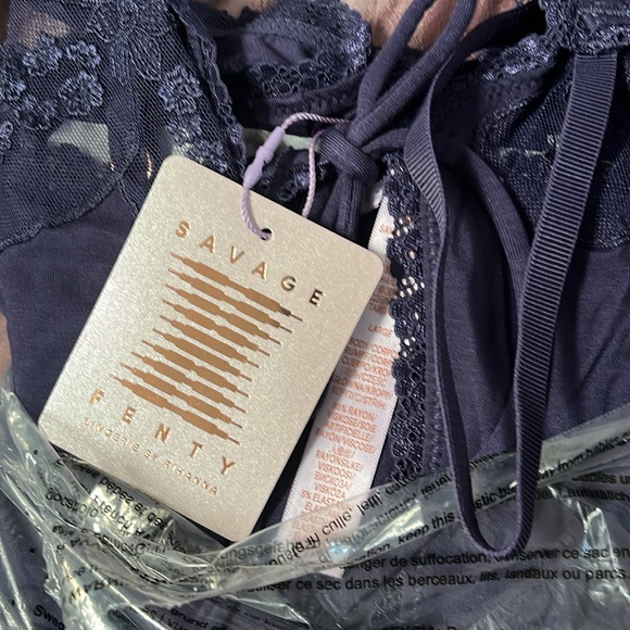 Rihanna savage fenty sz L large long maxi slip dress gown navy blue sexy front - Picture 7 of 8